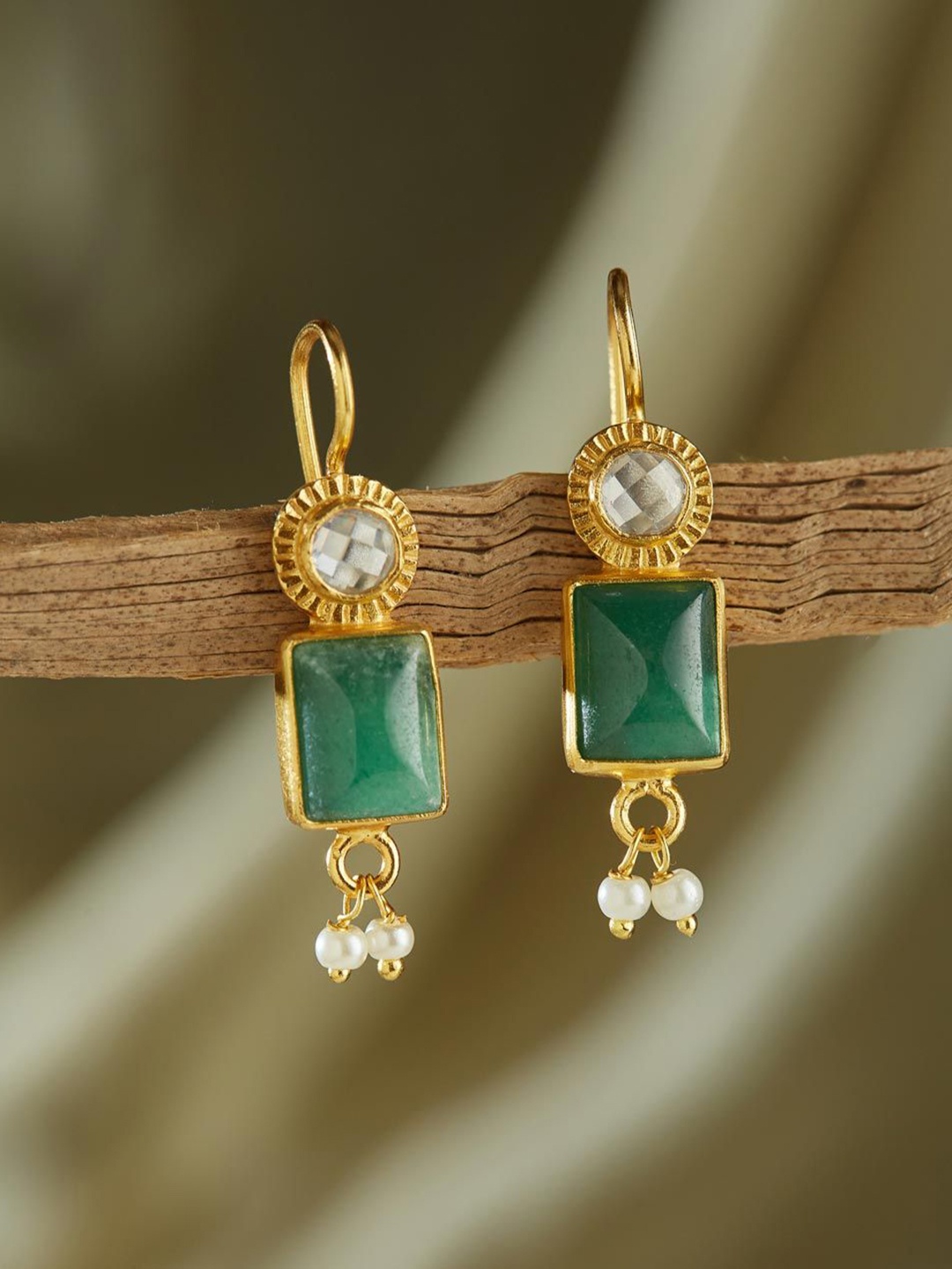 

Fabindia Stone Studded & Beaded Silver Contemporary Drop Earrings, Gold