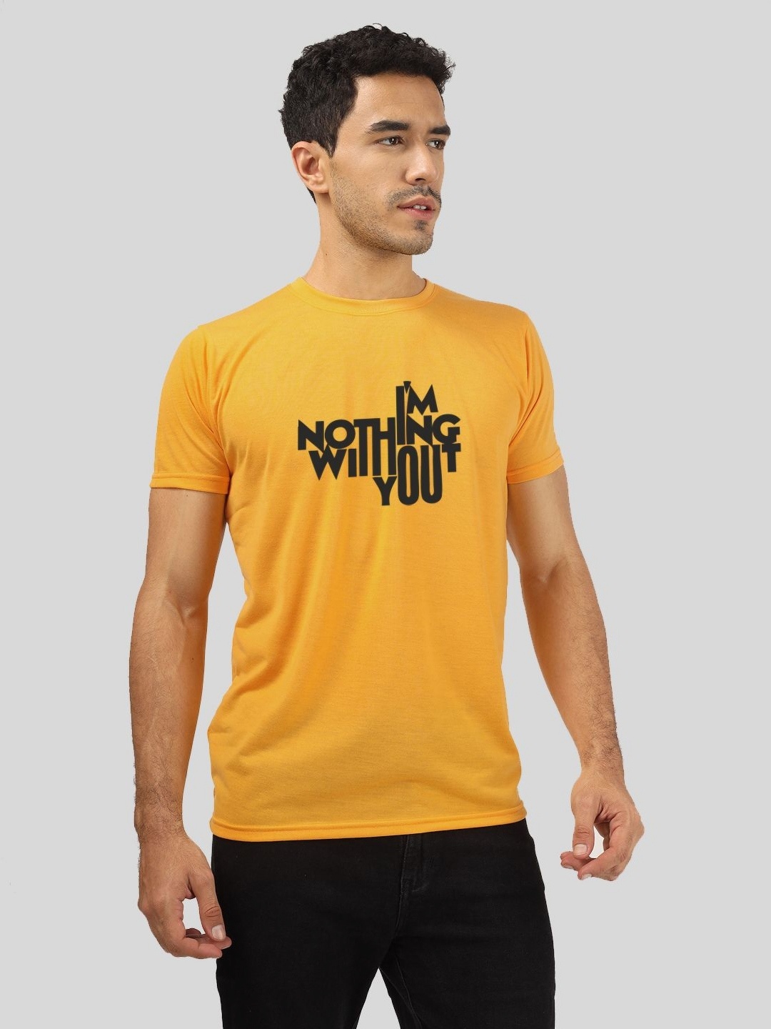 

Greylongg Men Typography Printed Round Neck T-Shirt, Mustard