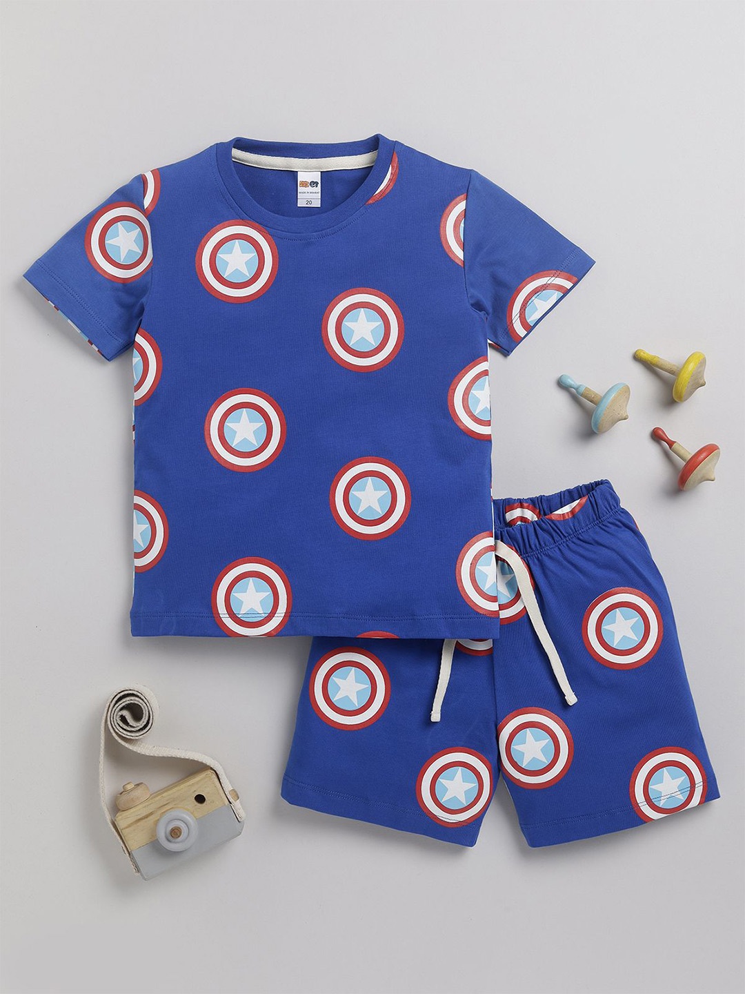 

LITTLE NINJA Boys Printed Pure Cotton T-shirt with Shorts, Blue