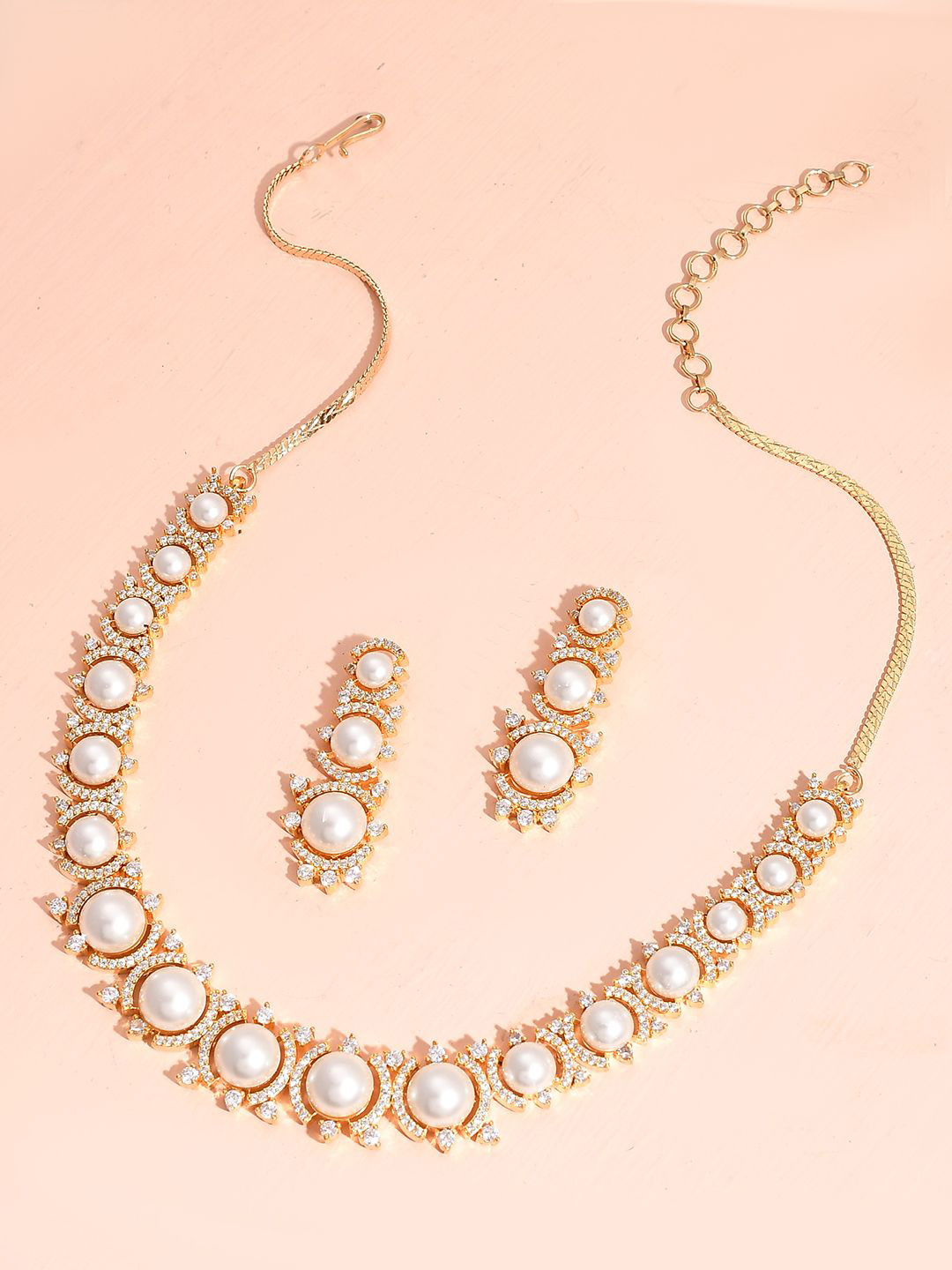 

Voylla Gold Plated American Diamond Stone Studded & Beaded Jewellery Set
