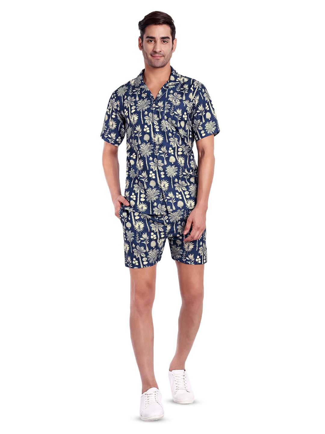 

TILISM Printed Shirt with Shorts, Navy blue