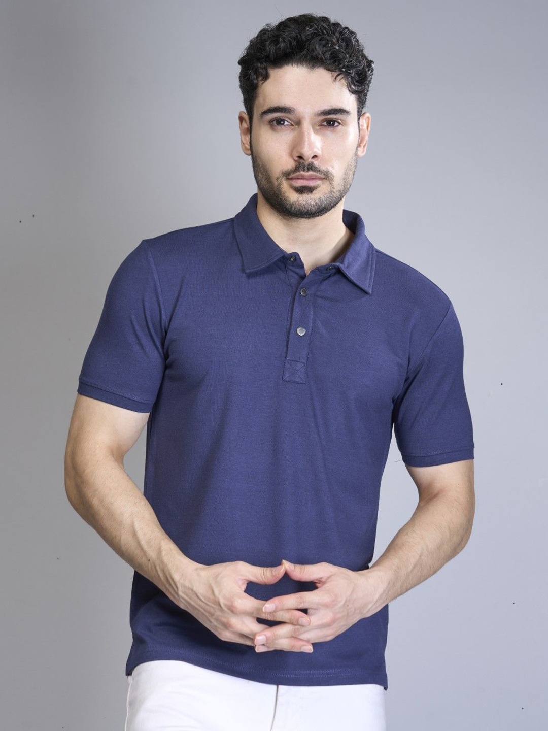 

INTERWOVE Men Solid Polo Collar Slim Fit T-Shirt, Blue