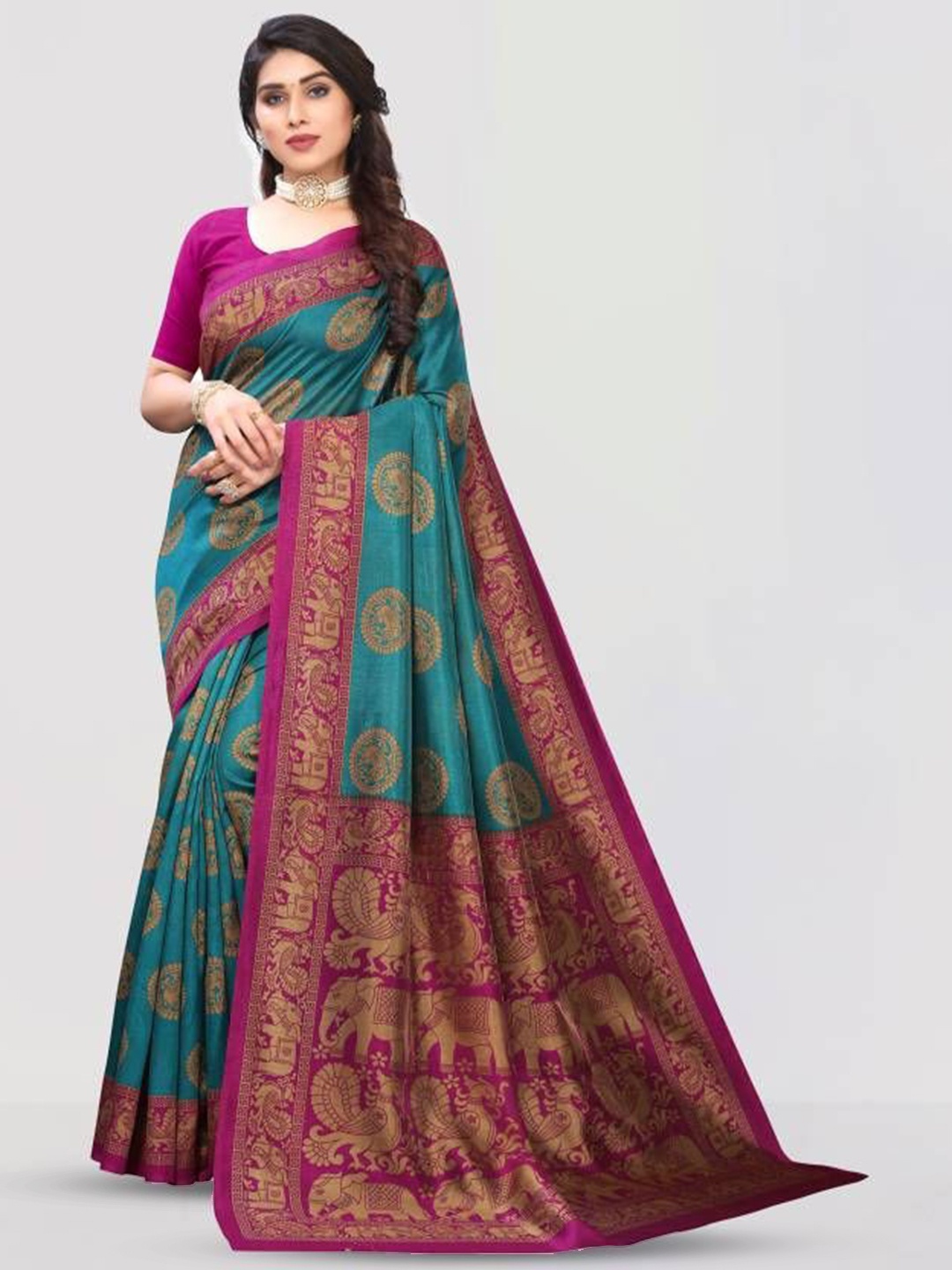 

RUNAYA NX Ethnic Motifs Zari Art Silk Saree, Blue