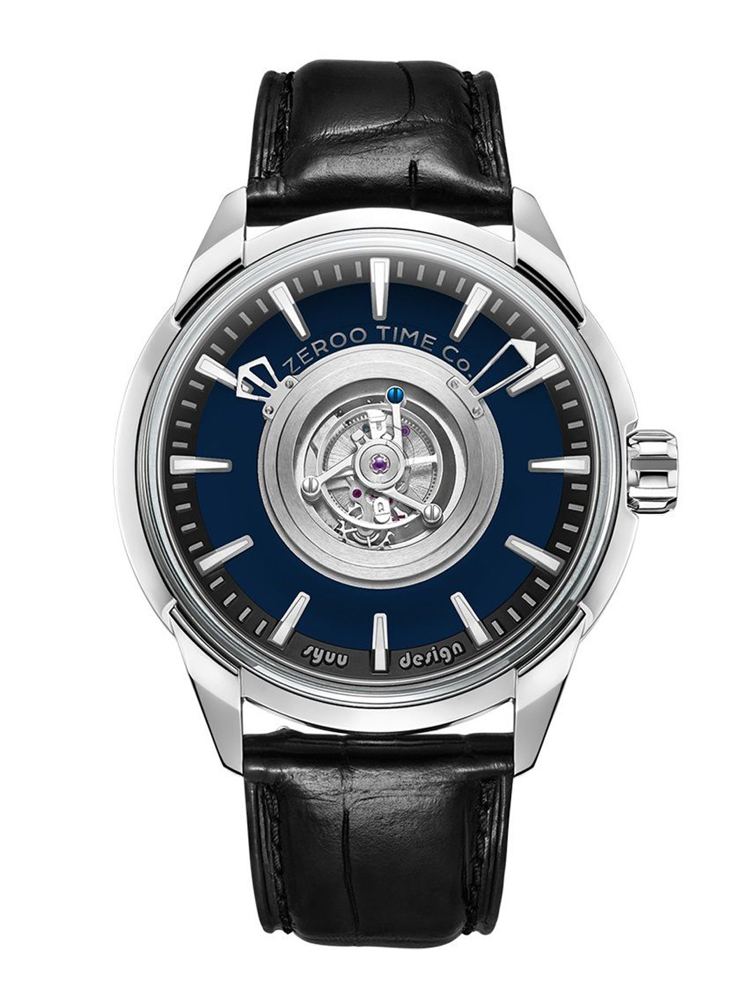 

ZEROO Unisex Skeleton Dial & Leather Straps Analogue Watch ZT006SBL, Black