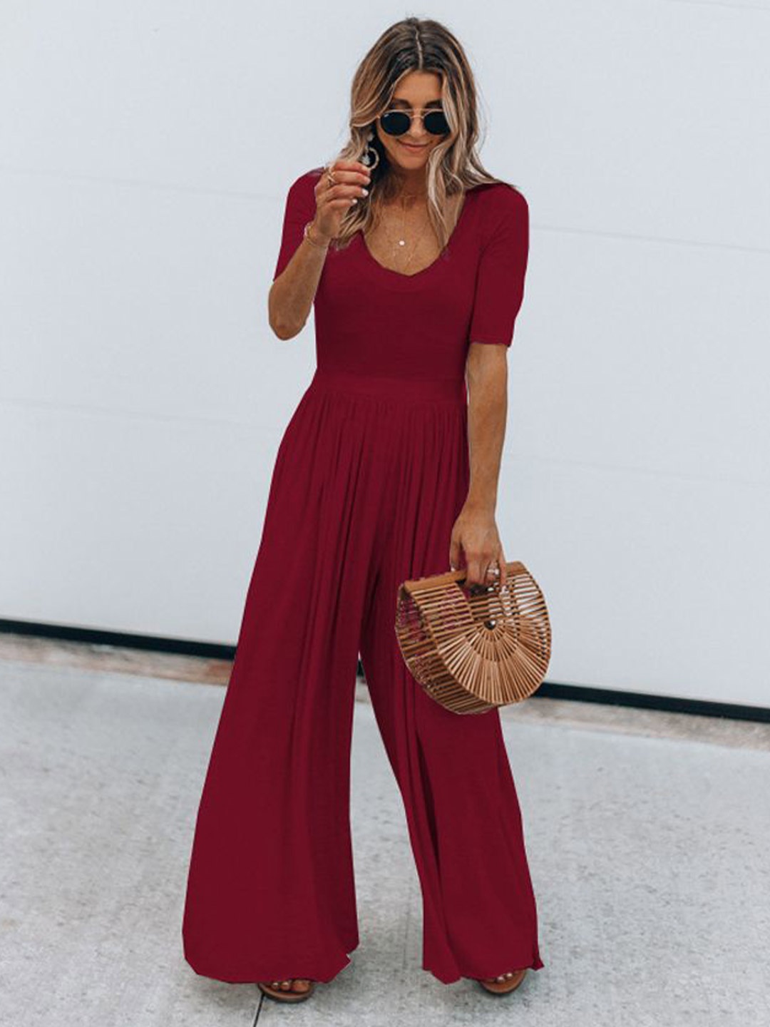 

StyleCast Scoop Cotton Neck Jumpsuit, Red