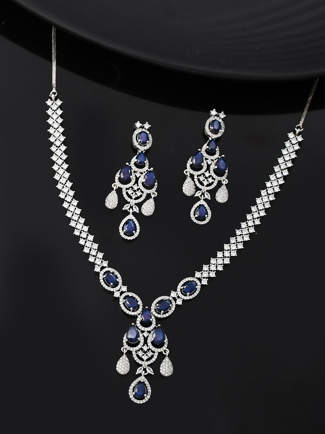 

Voylla Rhodium Plated American Diamond Stone Studded Jewellery Set, Silver