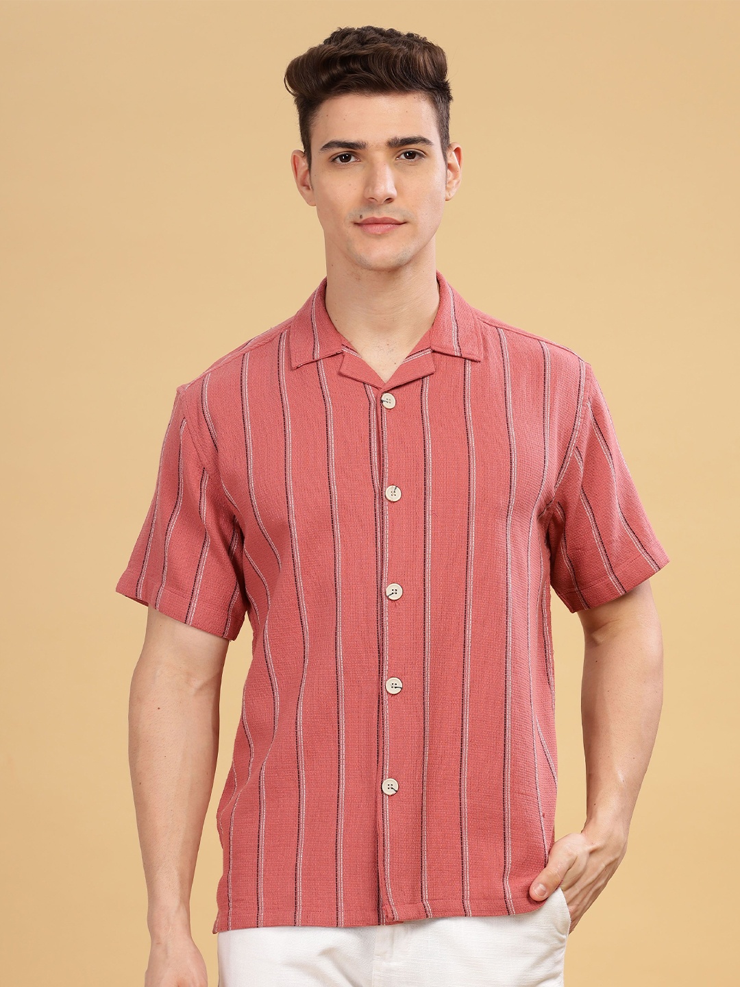 

HAMPTONS Pure Cotton Lining Half Sleeve Casual Shirt, Red