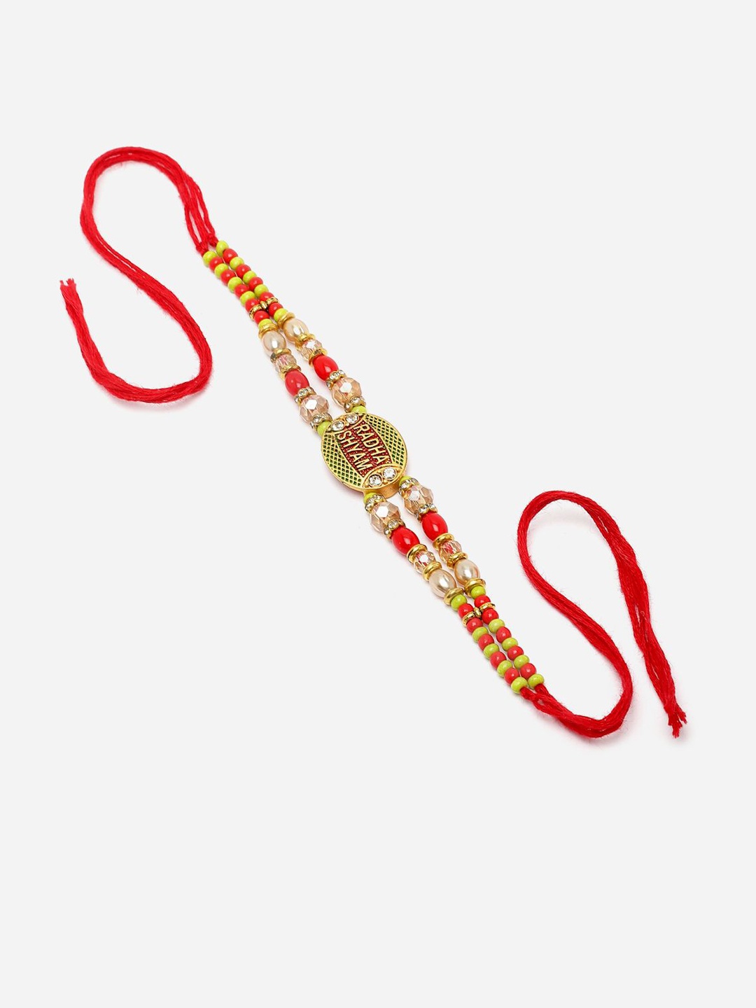 

Anouk Radha Shyam Stone Studded & Beaded Thread Rakhi, Red