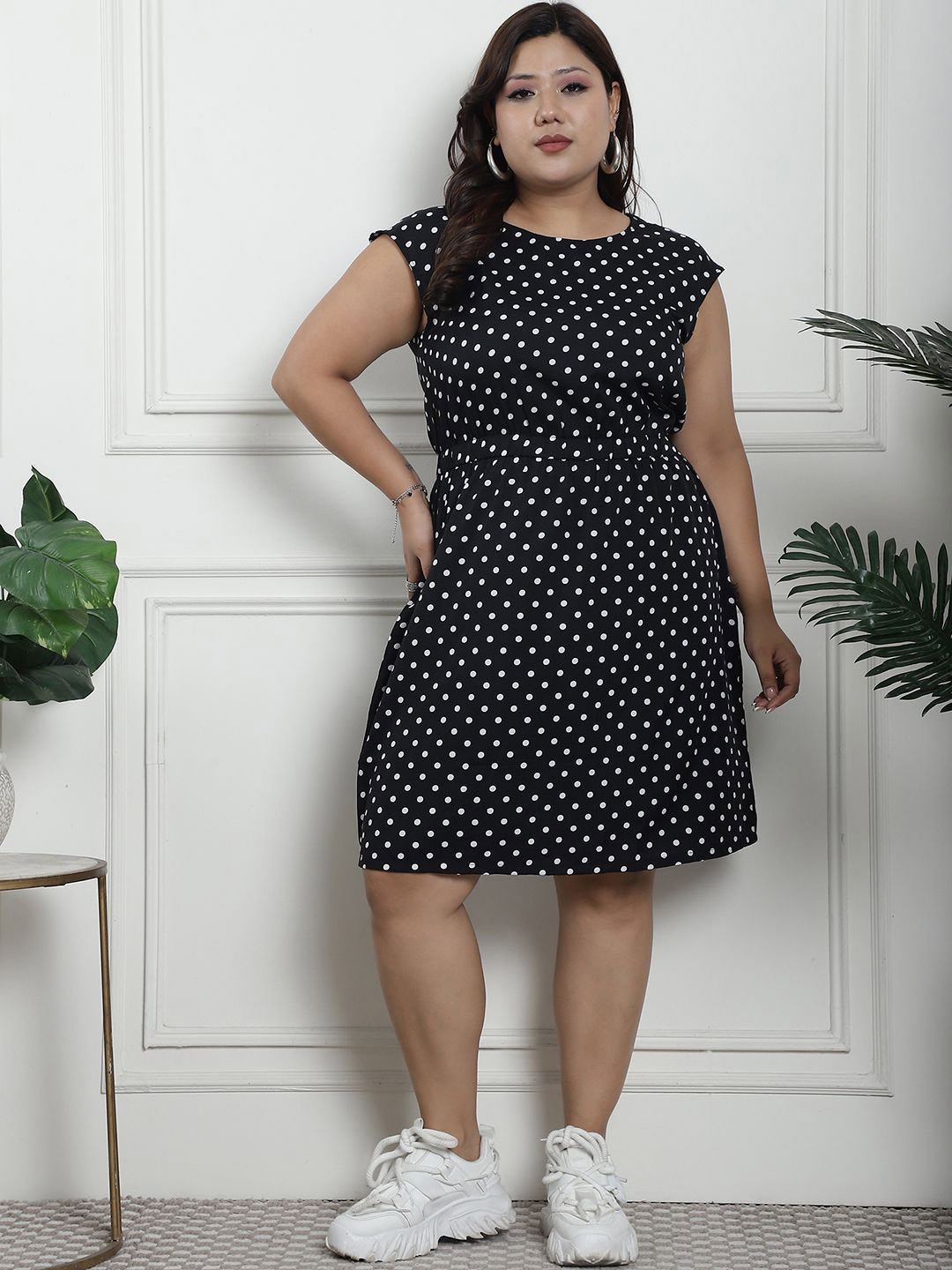 

thkgrlz Women Polka Dot Print A-Line Dress, Black
