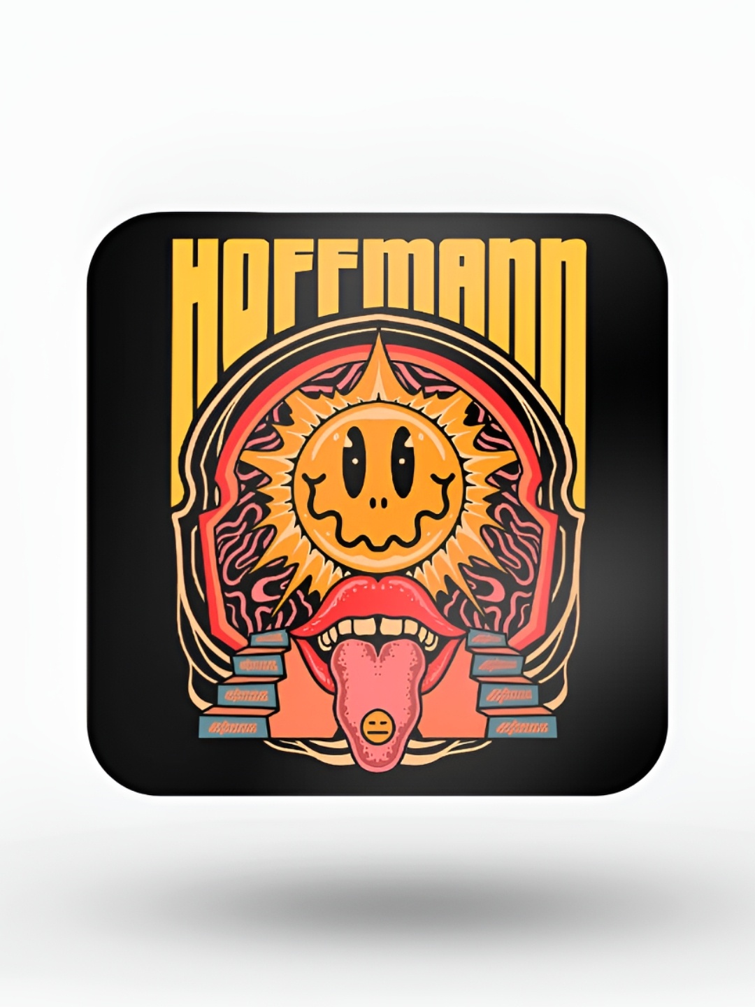 

macmerise Black & Yellow Printed Wooden Square Coasters