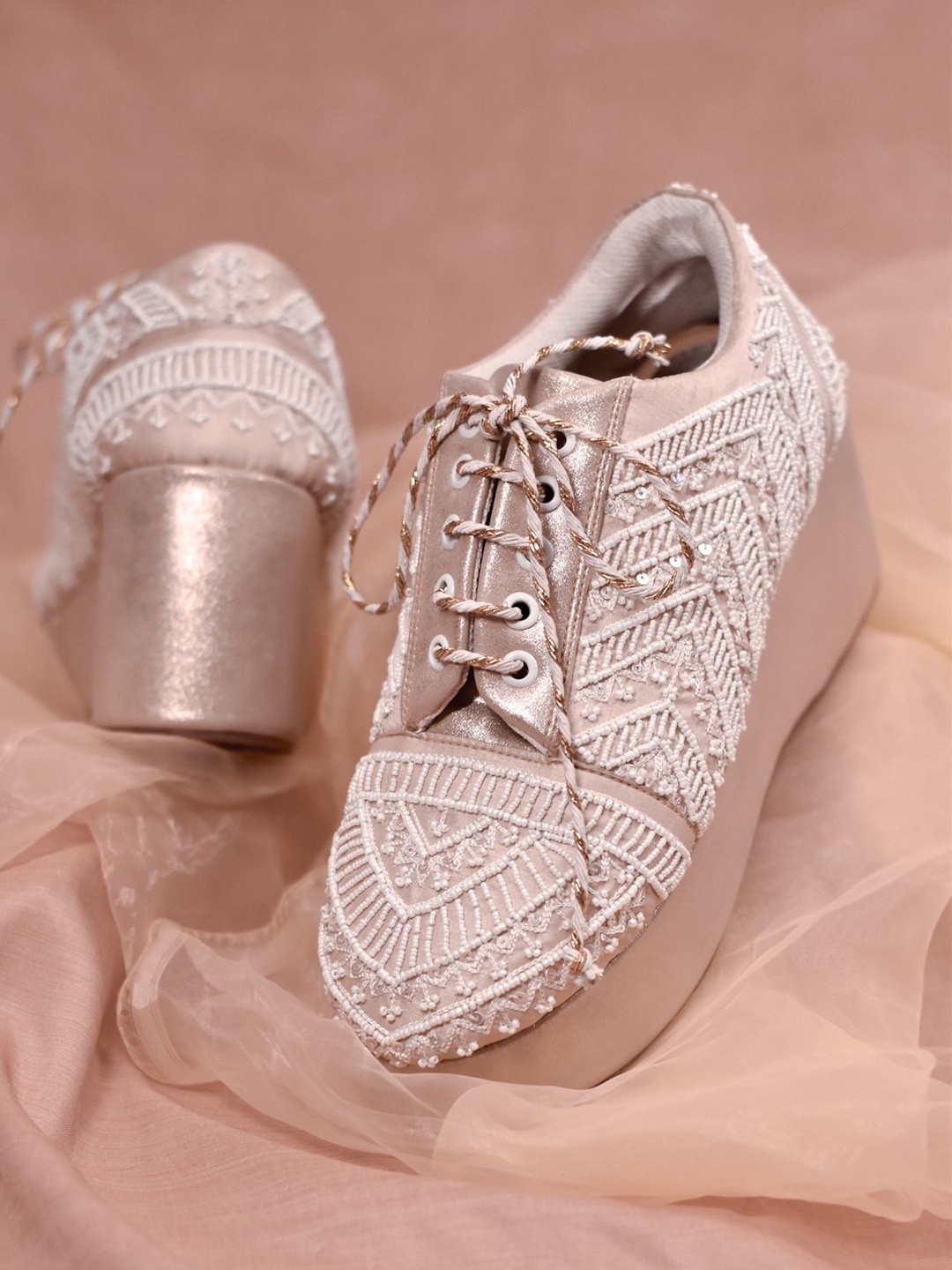 

Around Always Women Woven Design Lace-Ups Sneakers, Cream