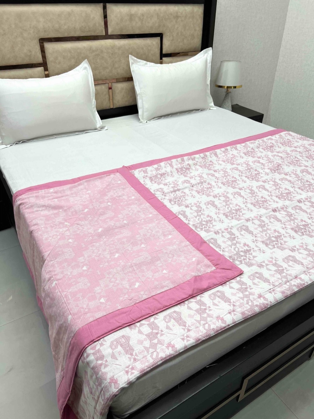 

Pure Decor Pink & White Cotton AC Room 210 GSM Double Bed Dohar
