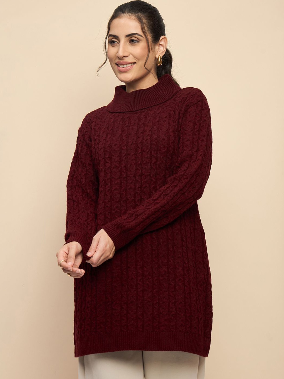 

CLAPTON Self Designed Wool High Neck Pull Over Sweater, Maroon