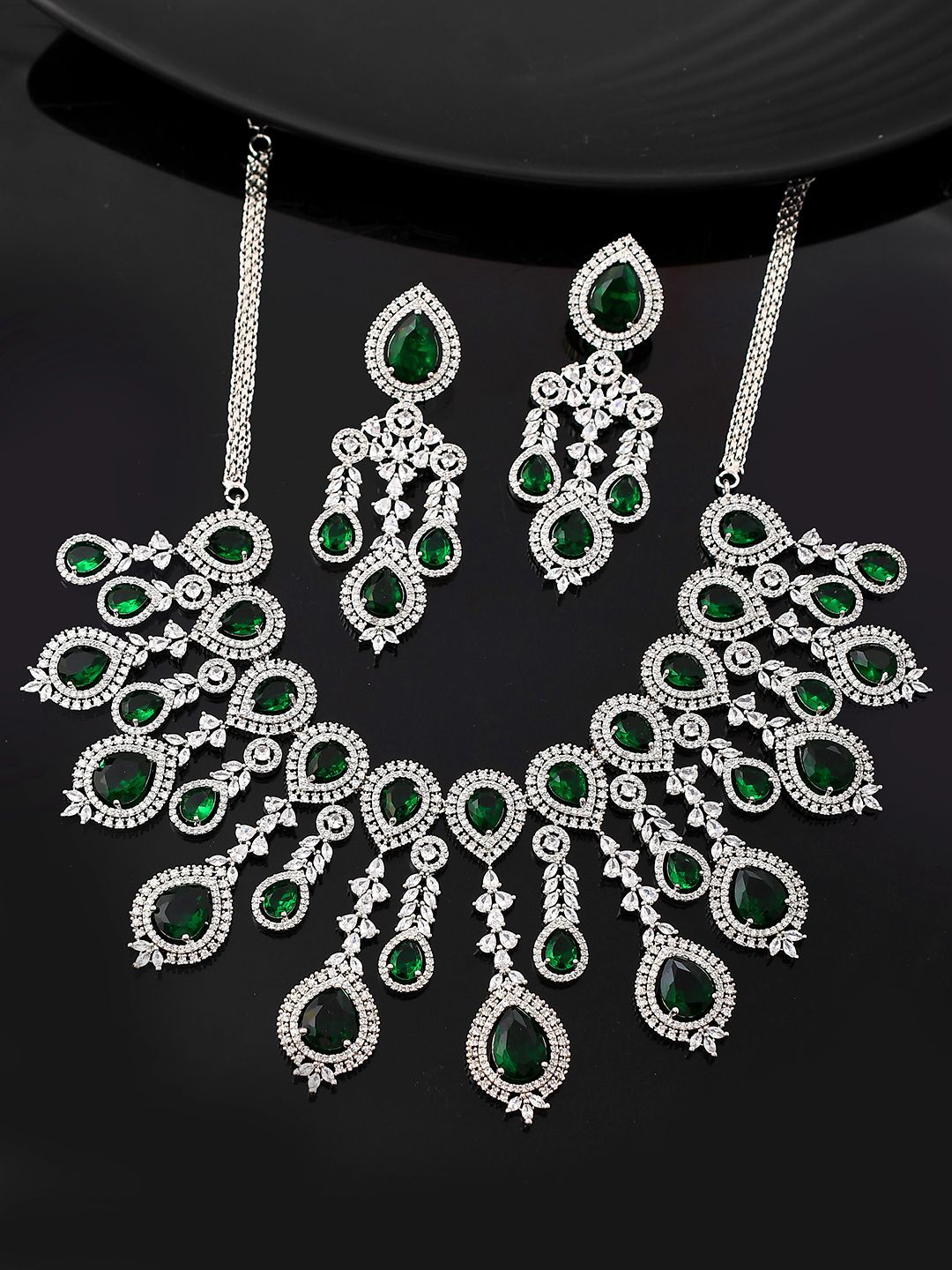 

Voylla Silver-Plated American Diamond-Studded Jewellery Set