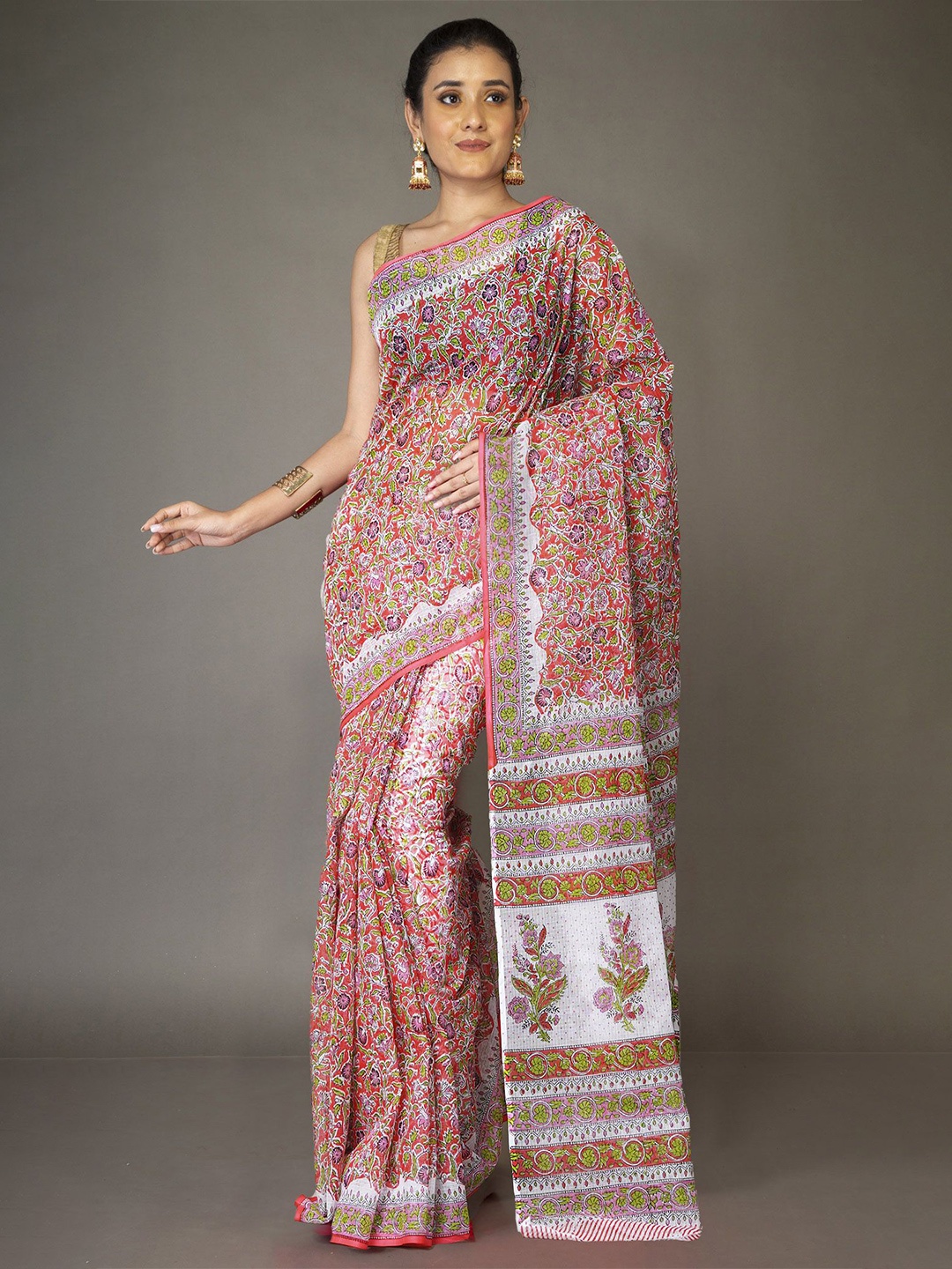 

Unnati Silks Ethnic Motifs Silk Cotton Handloom Kota Saree, Pink