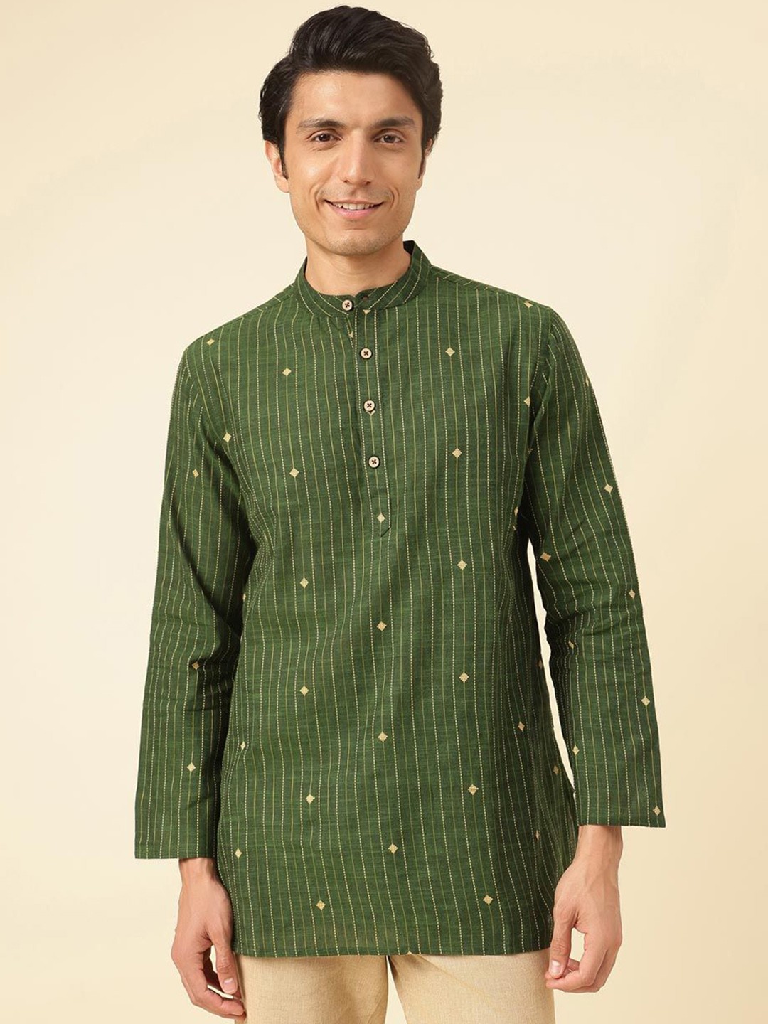 

Fabindia Printed Band Collar Straight Kurta, Green