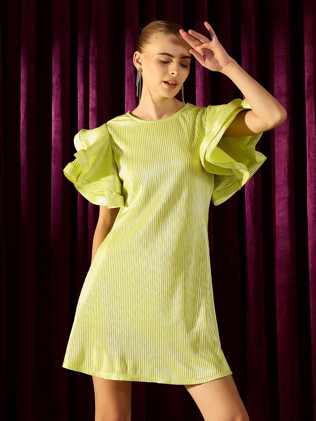 

STYLECAST X KASSUALLY Flutter Sleeve A-Line Mini Dress, Lime green
