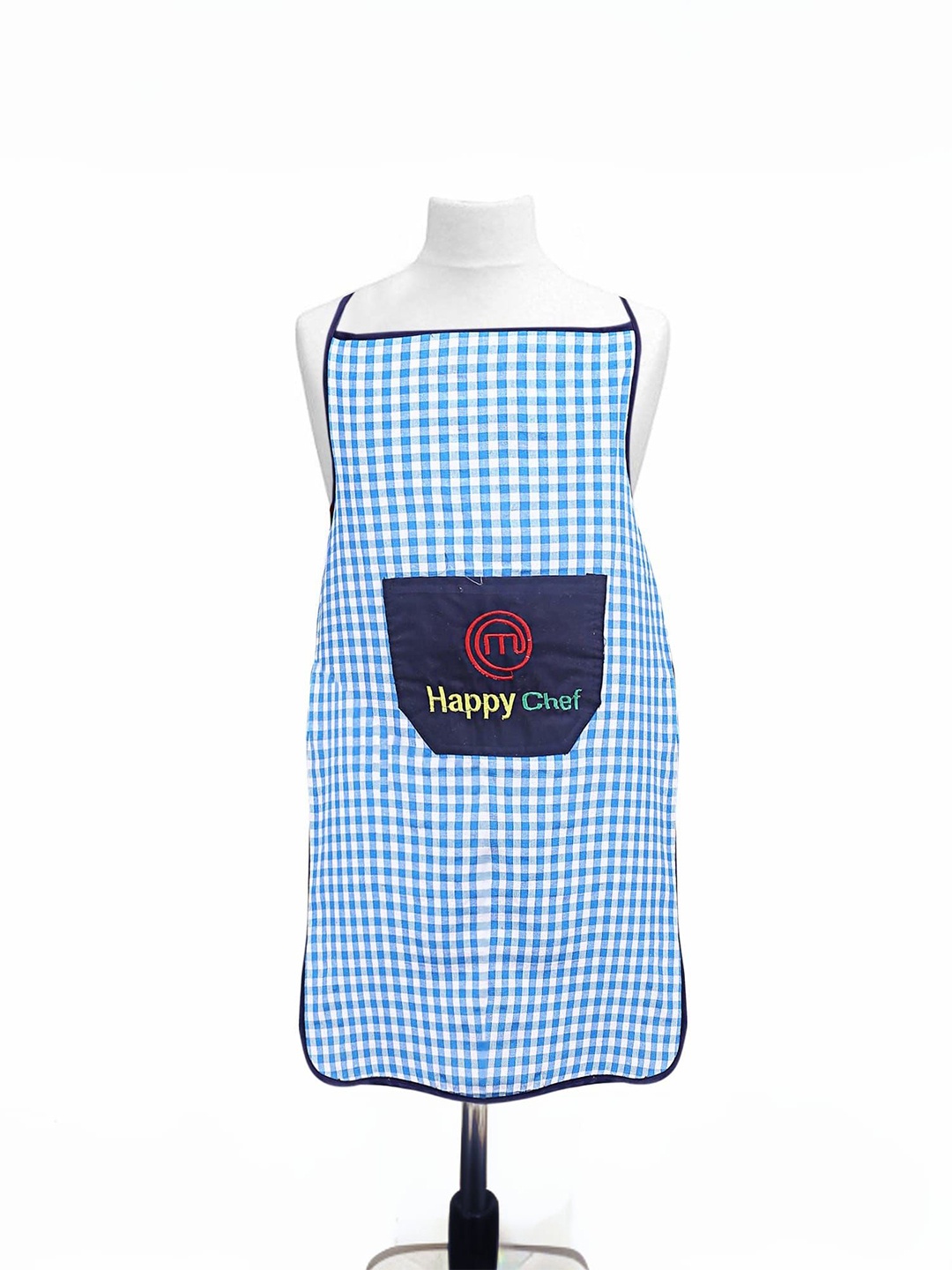 

Kuber Industries Unisex White & Blue Checked Cotton Waterproof Apron
