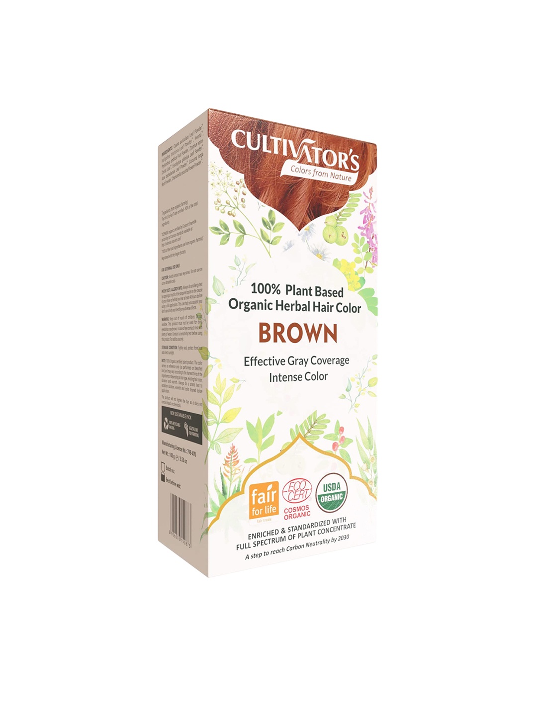 

Cultivators Plant Based Organic Herbal Hair Color for Grey Coverage 100g - Brown