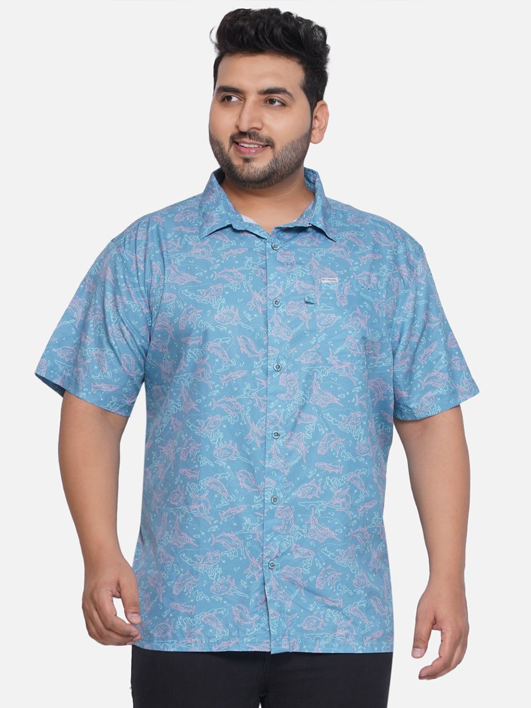 

Santonio Men Classic Spread Collar Abstract Printed Cotton Plus Size Casual Shirt, Blue