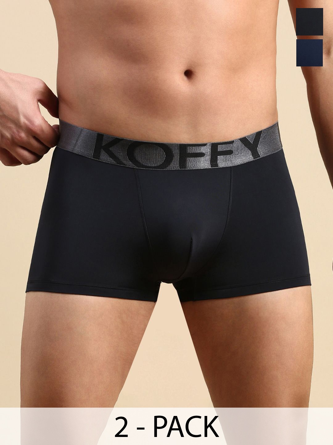 

KOFFY Men Pack of 2 Cotton Trunks KOFFY_KI52_NB_BLK_2PC, Navy blue