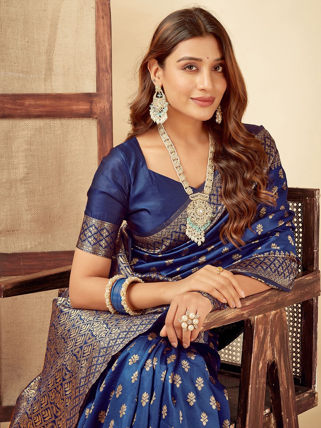 

KALINI Woven Design Zari Art Silk Banarasi Saree, Blue