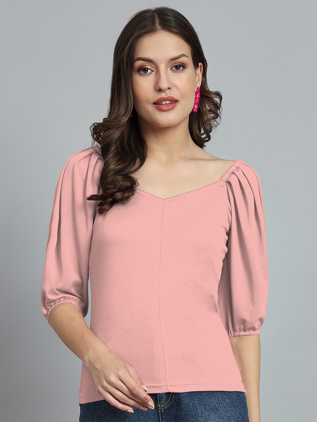 

Dream Beauty Fashion Women Solid Sweetheart Neck Top, Peach