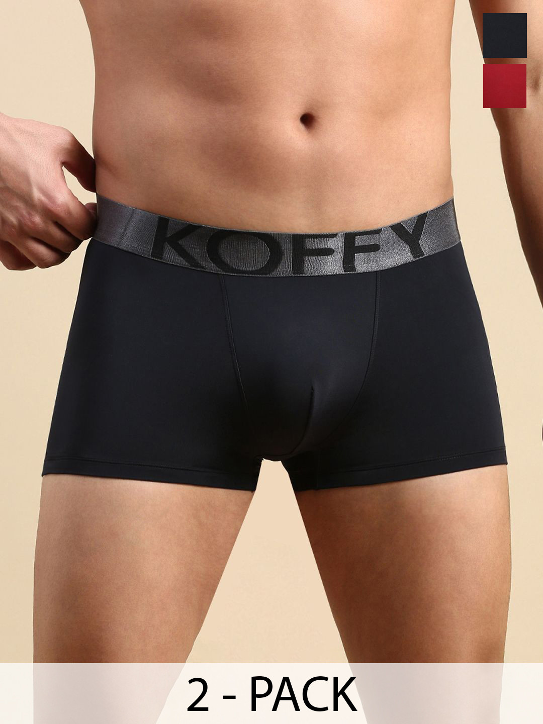 

KOFFY Pack of 2 Cotton Trunks KOFFY_KI52_BLK_MRN_2PC, Black