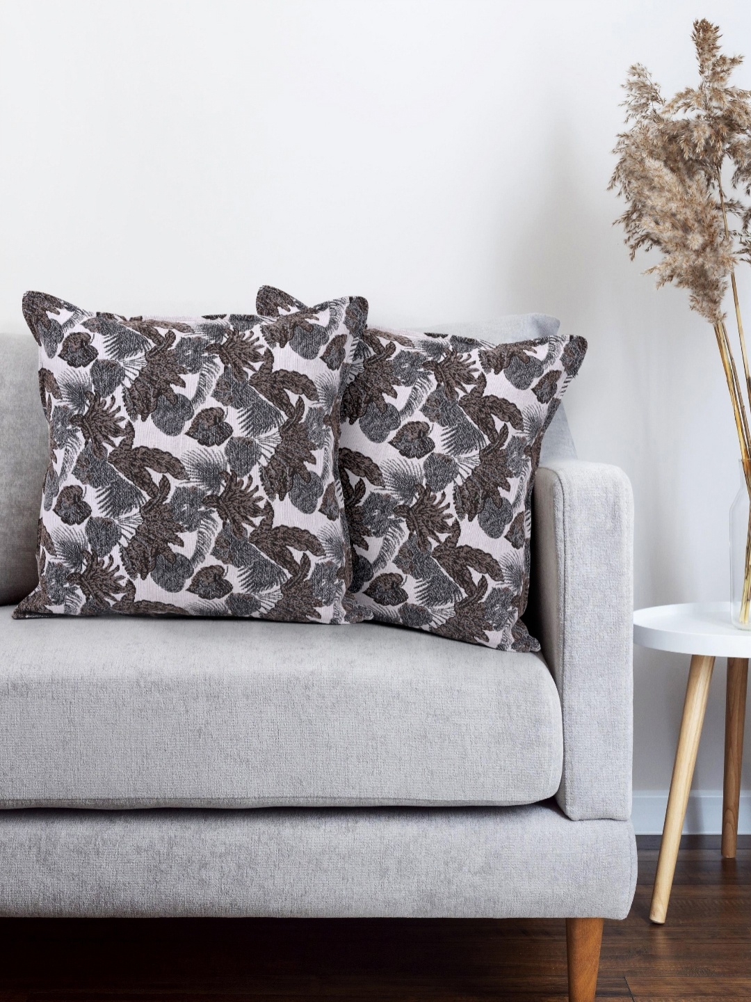 

Fashionhub Brown & Grey 2 Pieces Floral Printed Cotton Square Cushion Covers