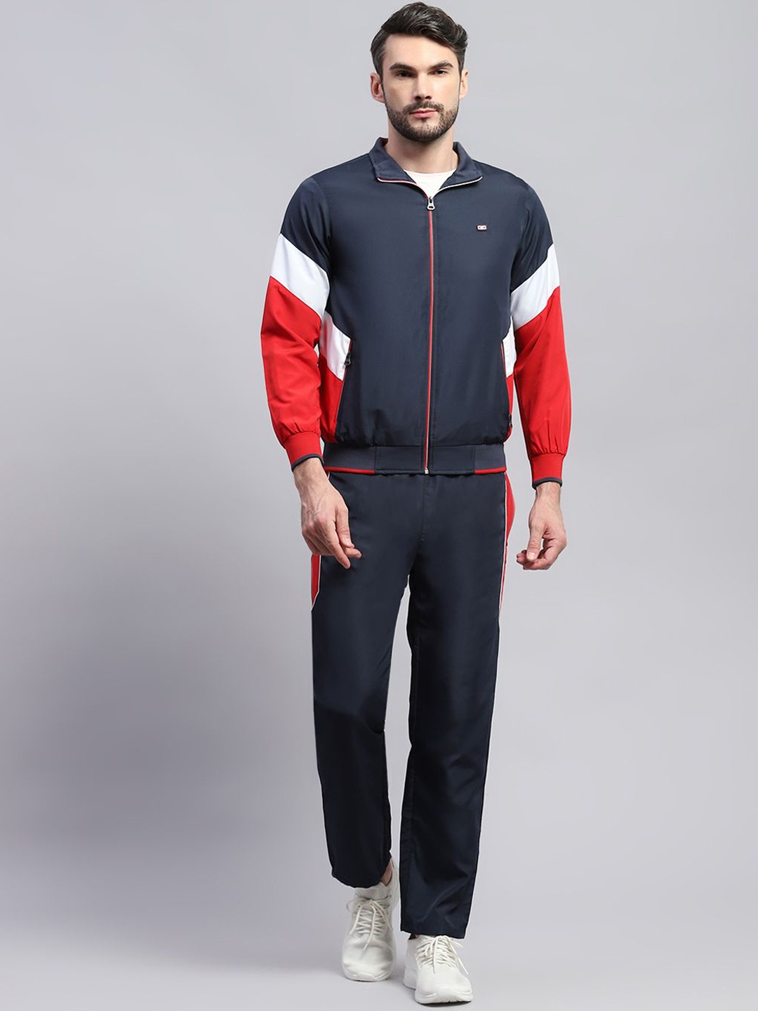 

Monte Carlo Solid Mock Collar Full Sleeve Color-Blocked Jacket & Trackpants, Navy blue