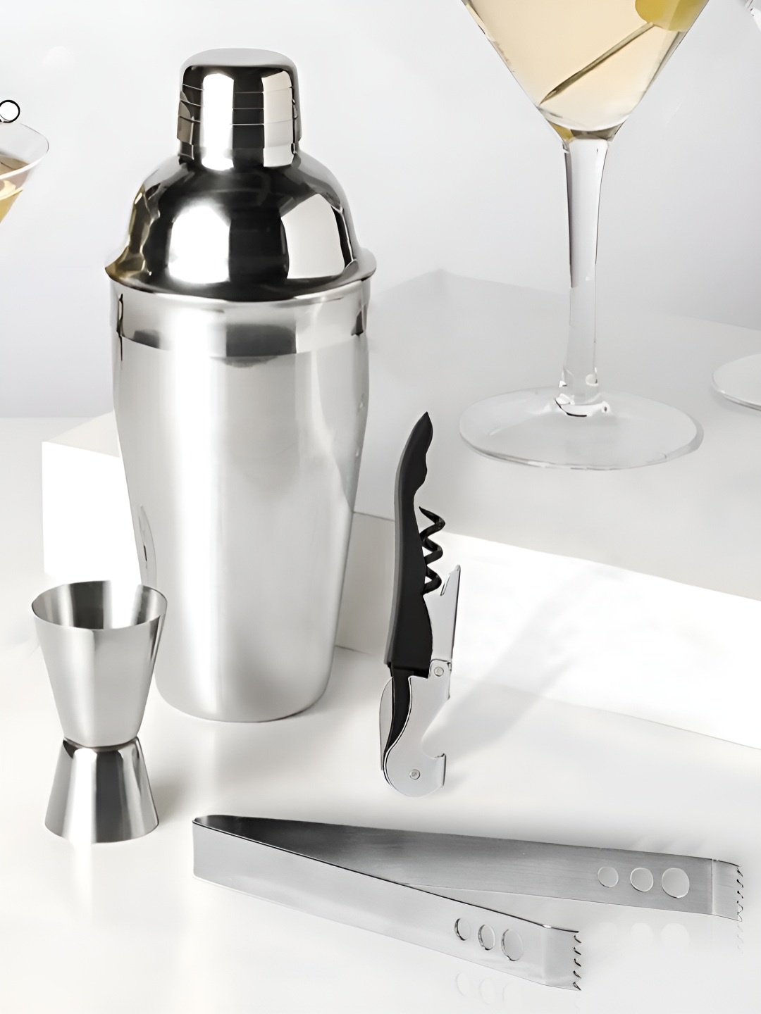 

Aura 4 Pieces Stainless Steel Barware Tool Sets, Silver