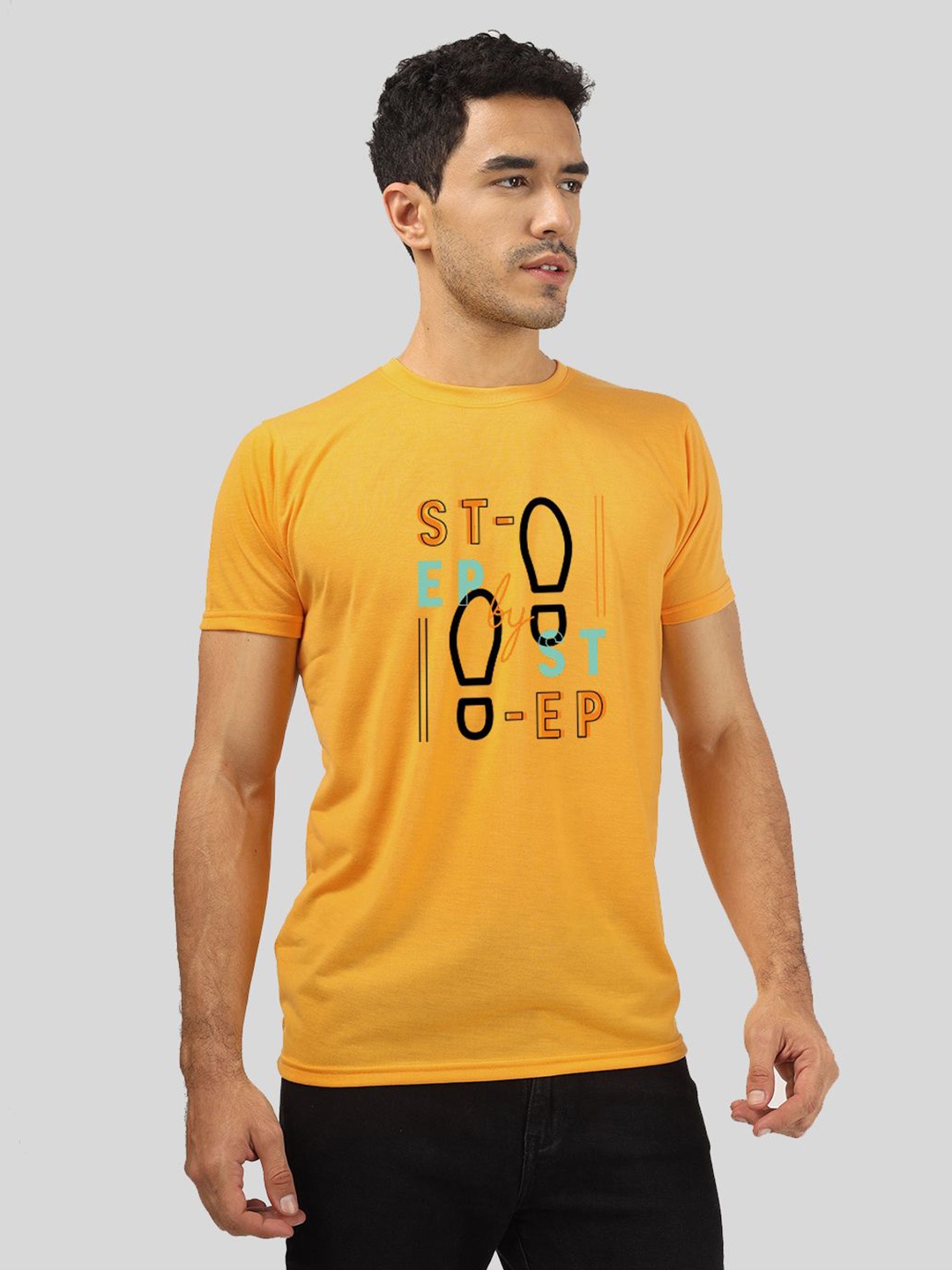 

Greylongg Men Typography Printed Round Neck T-Shirt, Mustard