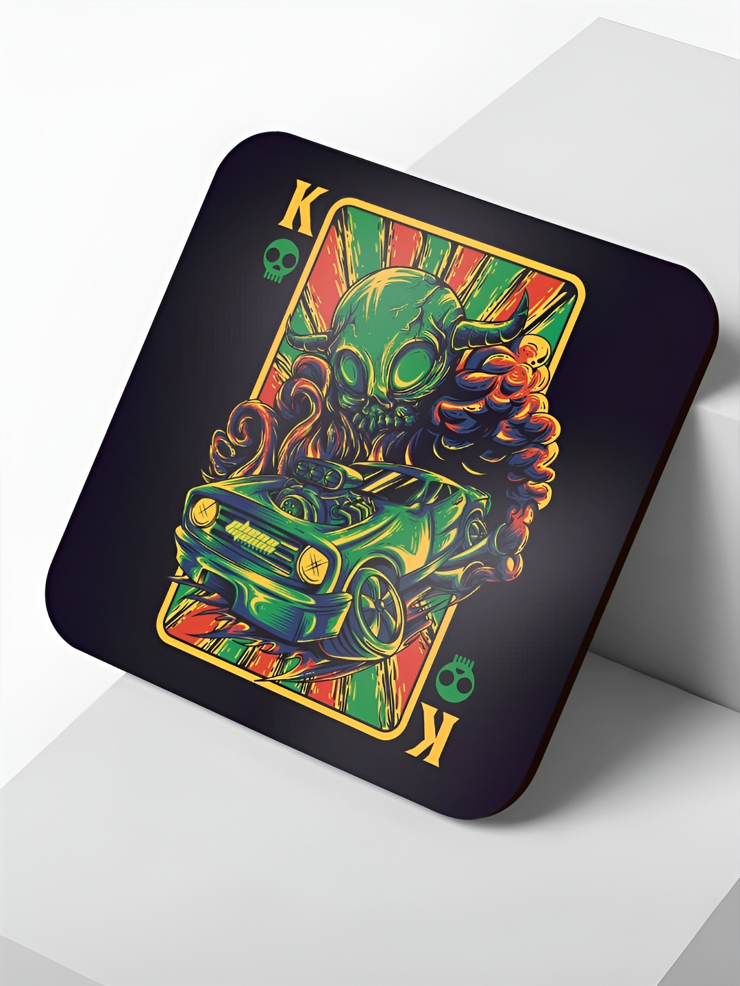 

macmerise Black & Green Alien King Printed Wooden Square Coaster