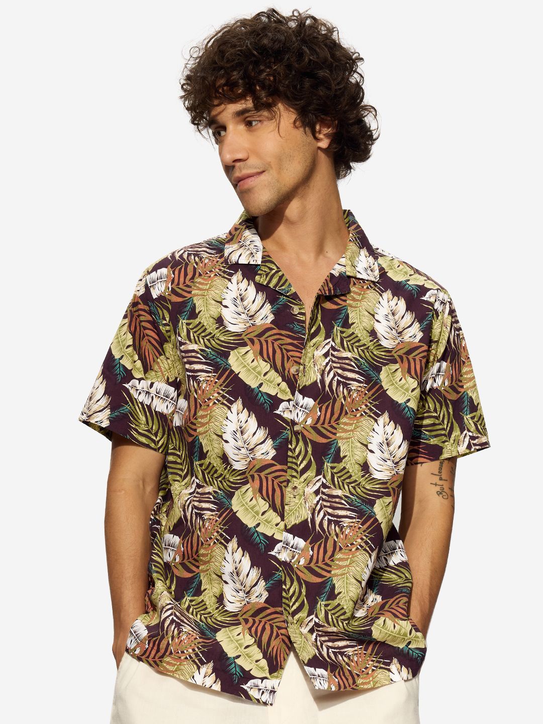 

The Souled Store Men Tropical Printed Cuban Collar Casual Shirt, Purple