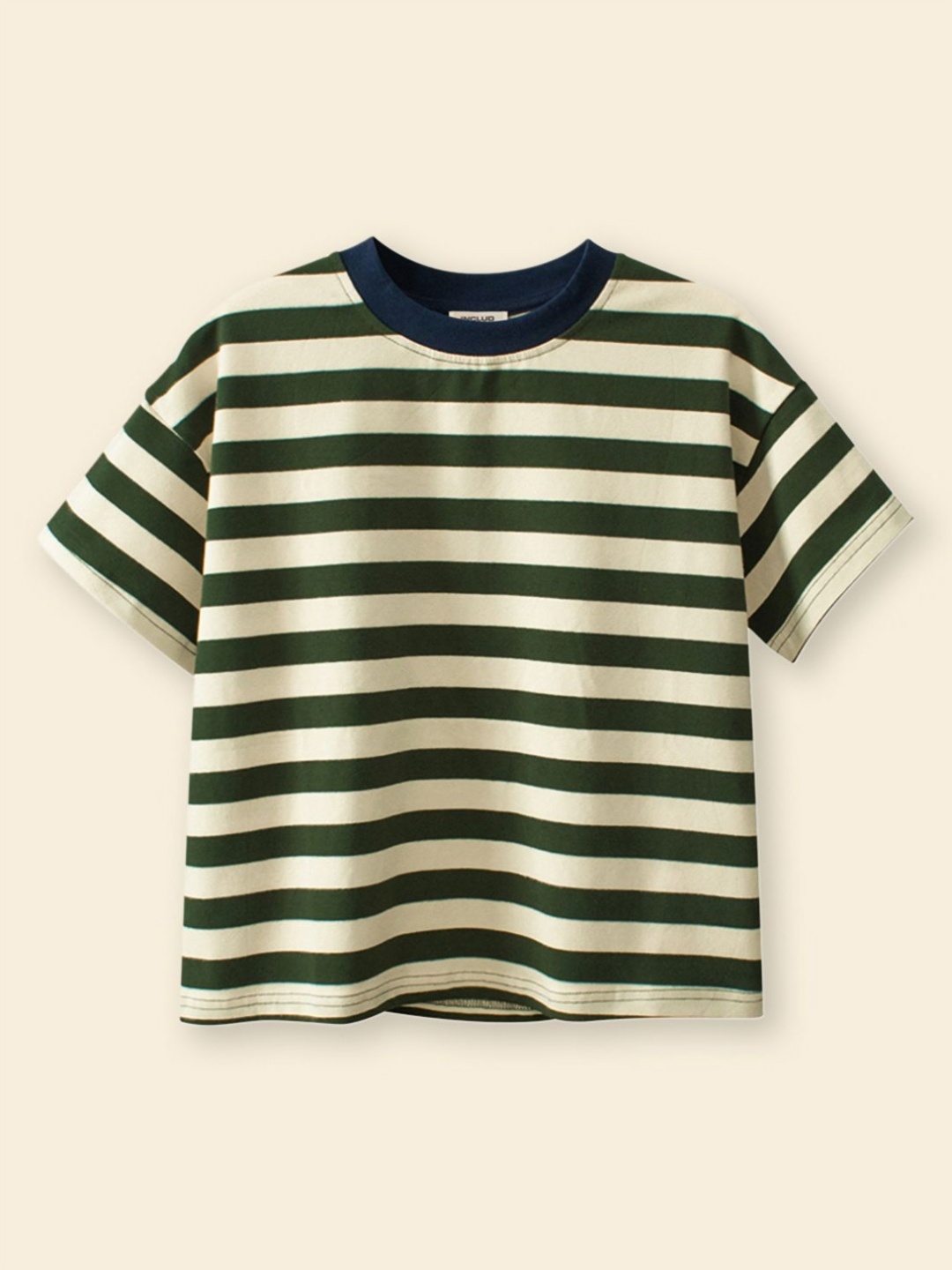 

INCLUD Girls Striped Round Neck Cotton T-Shirt, Green