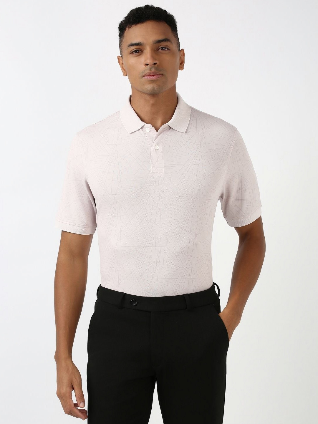 

Peter England Men Abstract Printed Polo Collar Cotton T-Shirt, Pink