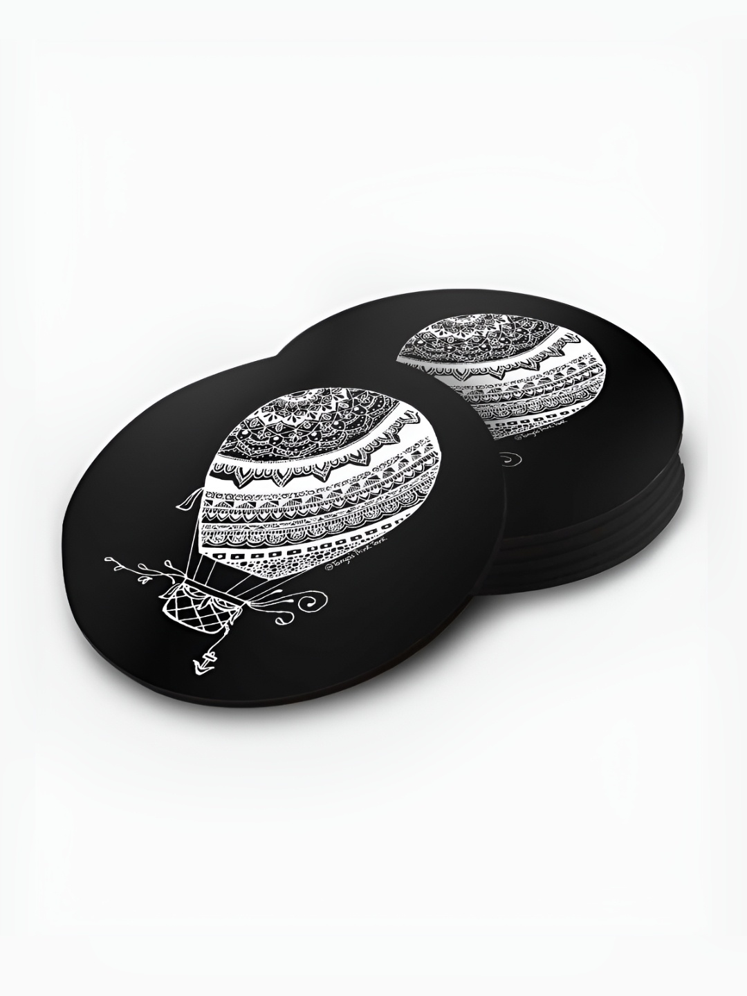 

macmerise Black & White 6 Pieces Printed Wooden Round Coasters