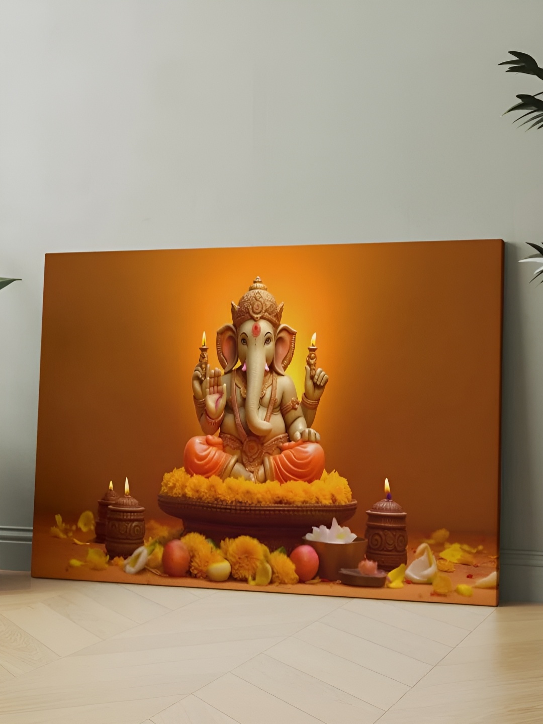 

CLAWCRAFTS Gold-Toned & Yellow Wooden Religious Wall Paintings