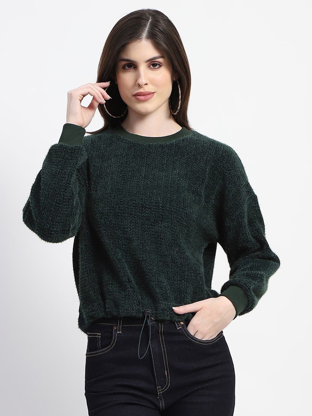 

Madame Women Solid Round Neck Top, Green