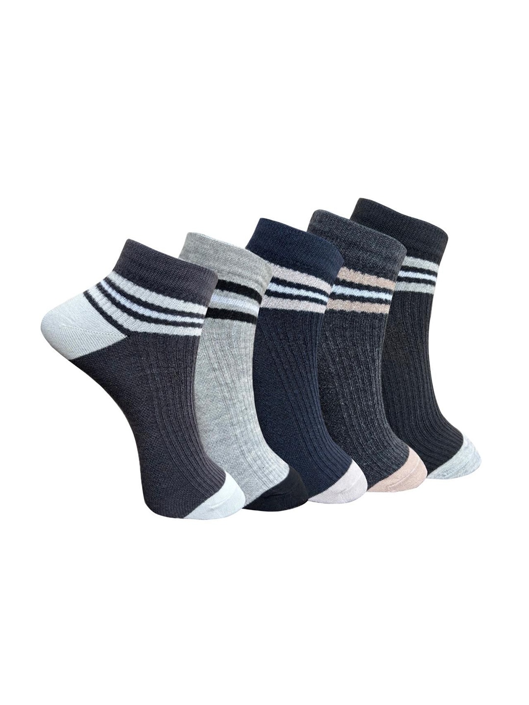 

HRX by Hrithik Roshan Pack Of 5 Patterned Shoe Liners-Length Socks, Navy blue