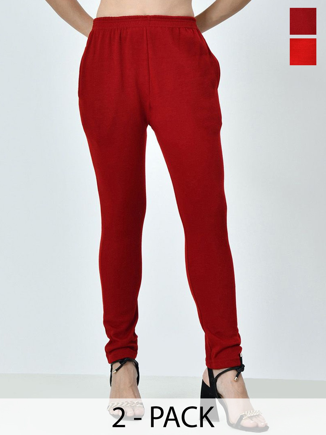 

BAESD Pack Of 2 Woolen Ankle-Length Leggings, Red