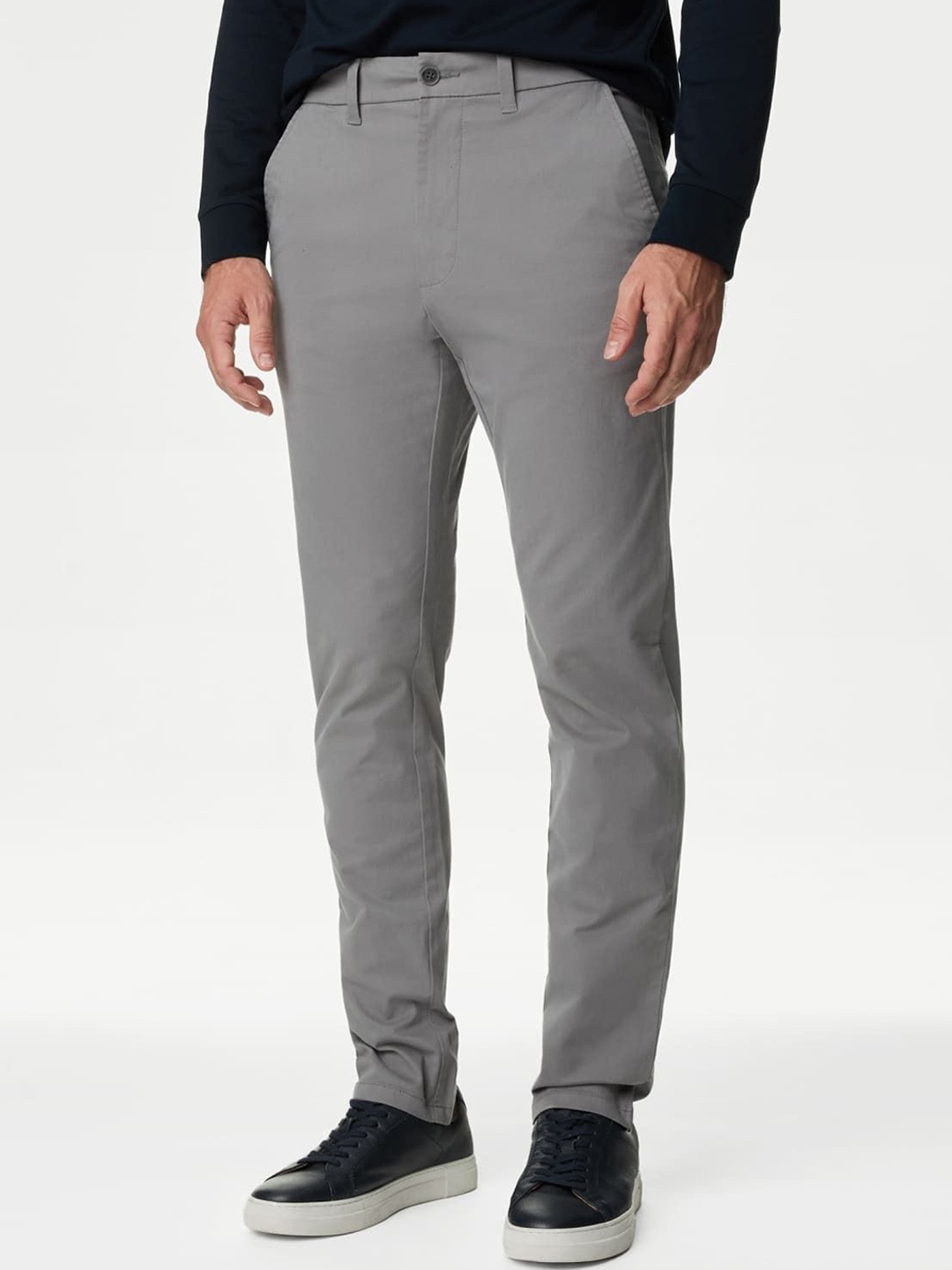 

Marks & Spencer Men Mid-Rise Slim Fit Chinos Trousers, Grey