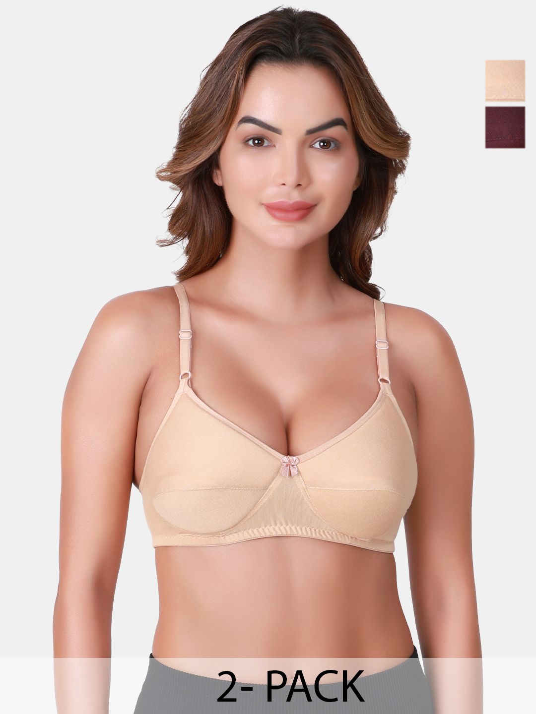 

SKDREAMS Pack Of 2 Medium Coverage Cut and Sew Heavily Padded Bra, Cream
