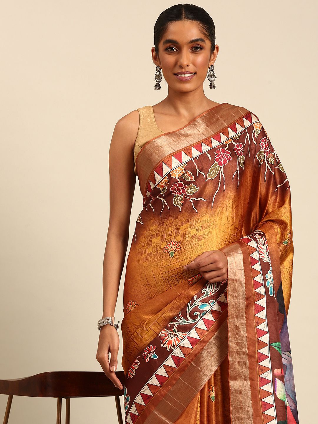 

Exclusiva Printed Floral Baluchari Saree, Mustard
