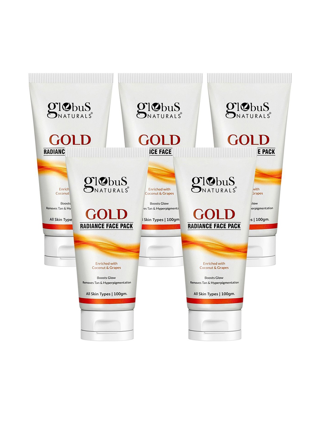 

Globus naturals Set Of 5 Gold Radiance Brightening Face Pack With Coconut 100g Each, White