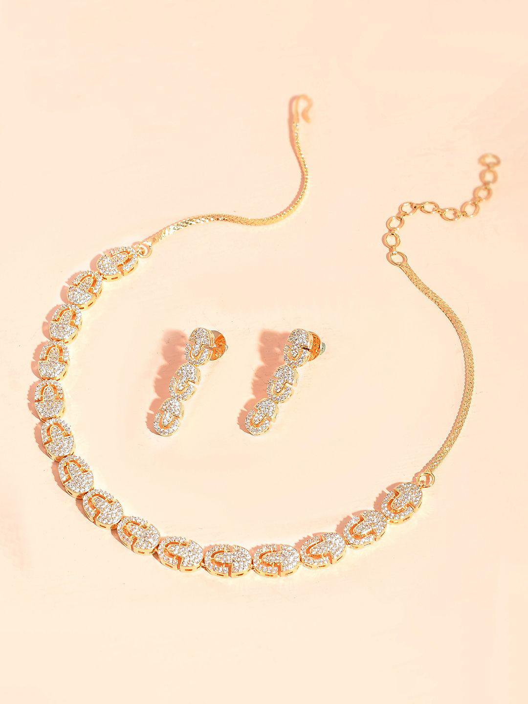 

Voylla Gold-Plated Sparkling Elegance Glamorous American Diamond Jewellery Set