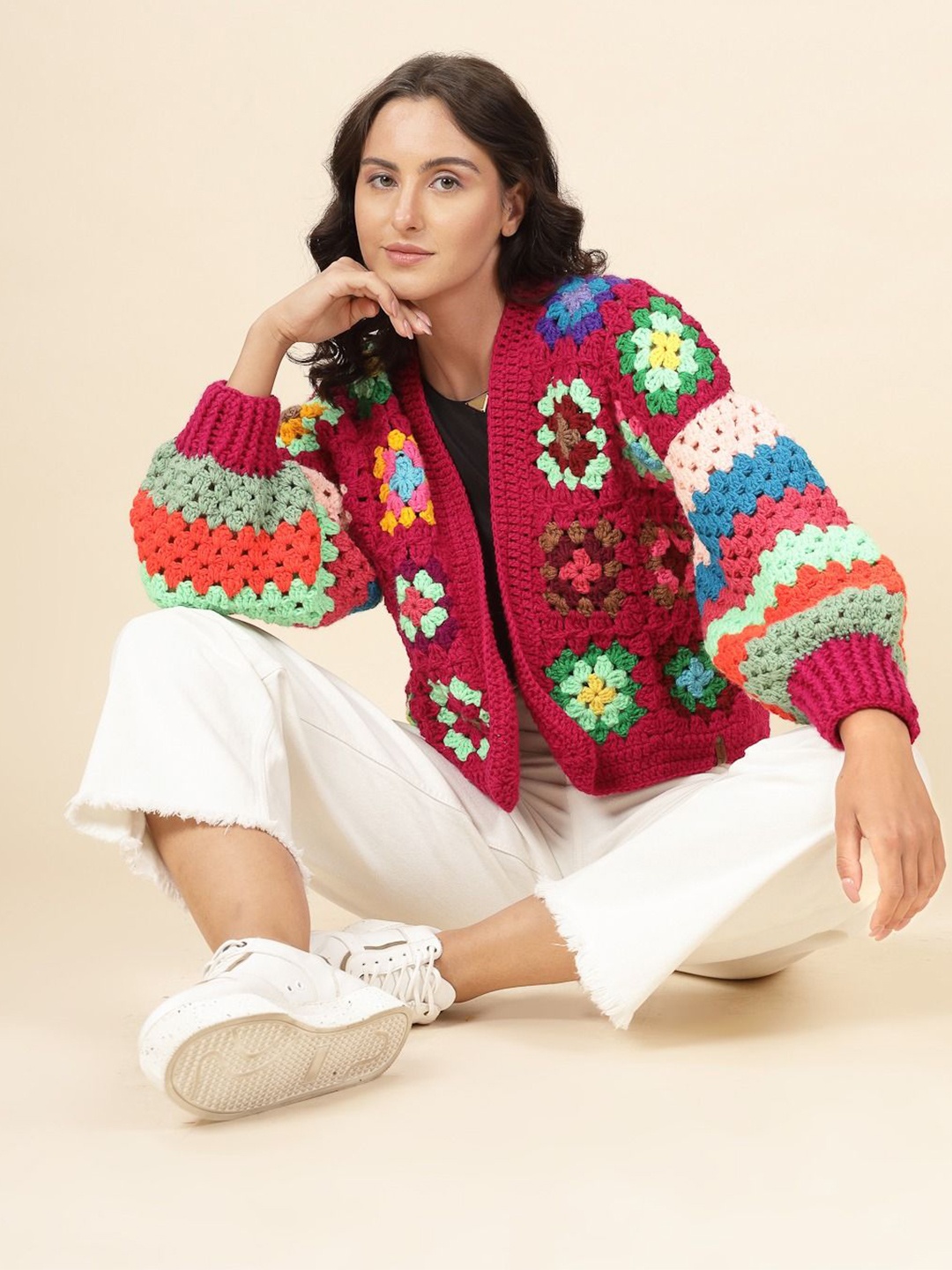 

Velvery Women Quirky Cardigan with Applique Detail, Red