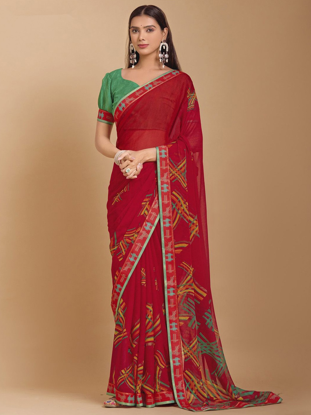 

KALINI Ethnic Embellished Saree, Red