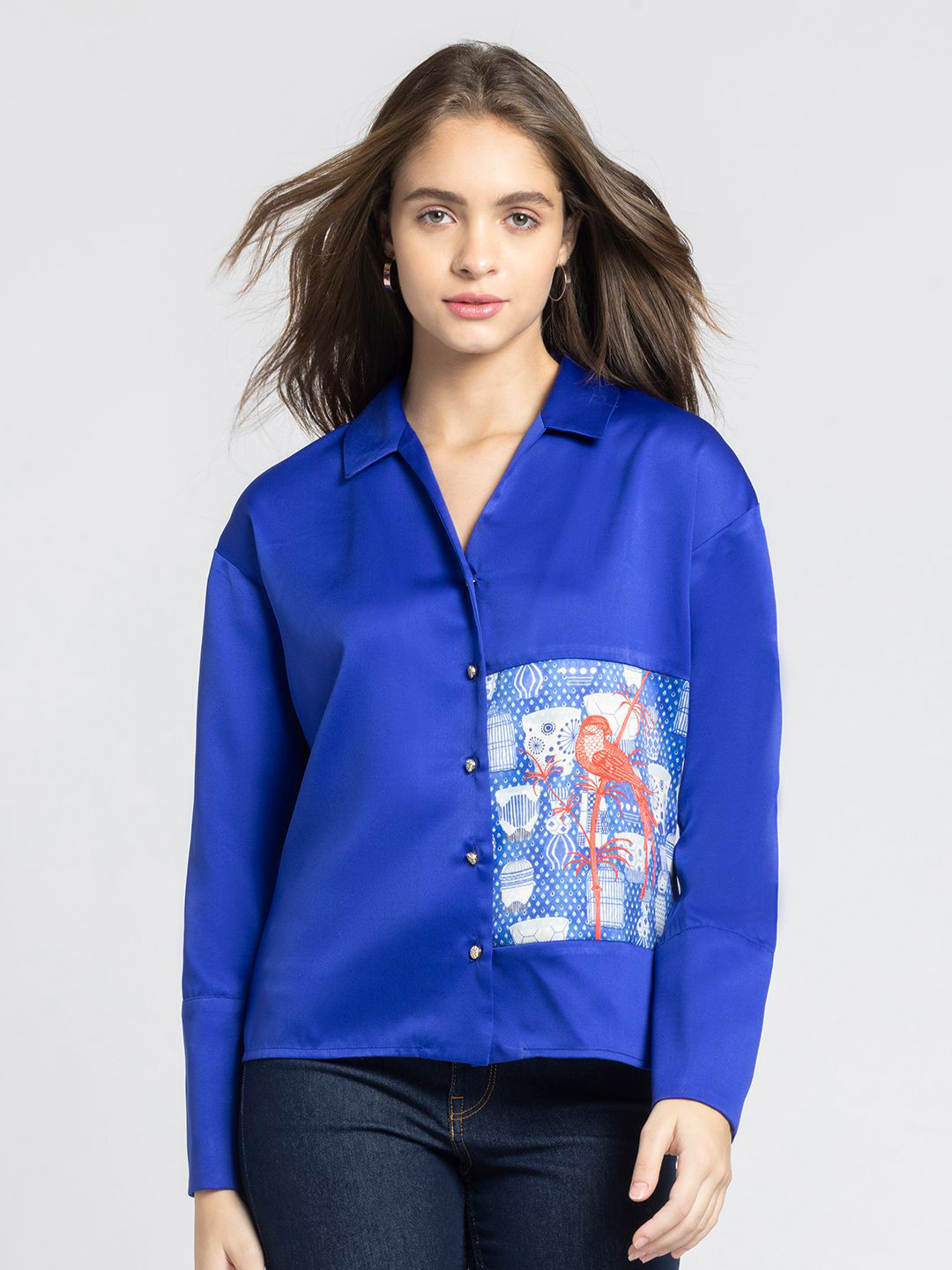 

SHAYE Women Relaxed Spread Collar Graphic Printed Casual Shirt, Blue