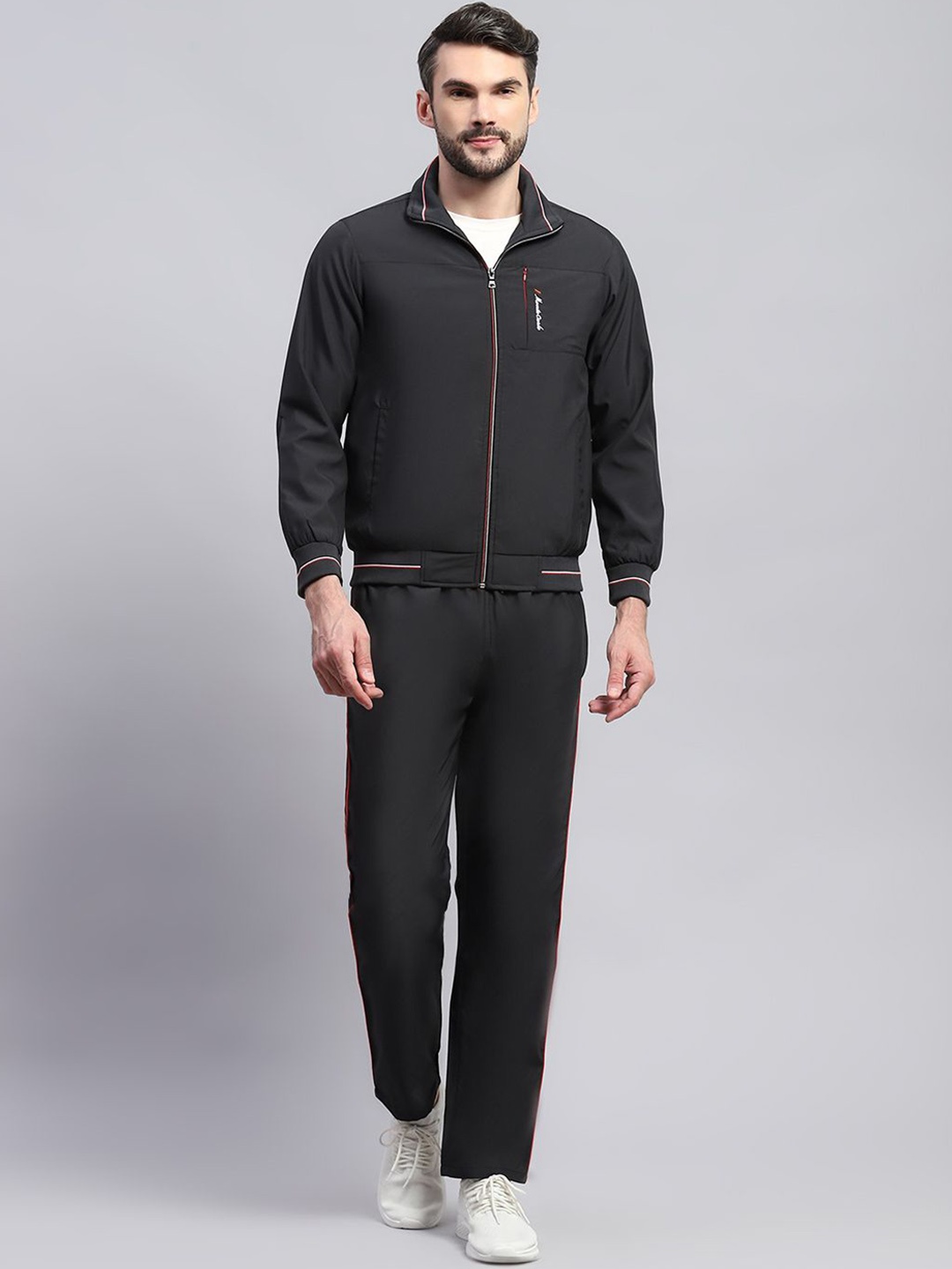 

Monte Carlo Men Band Collar Full Sleeves Tracksuits, Black